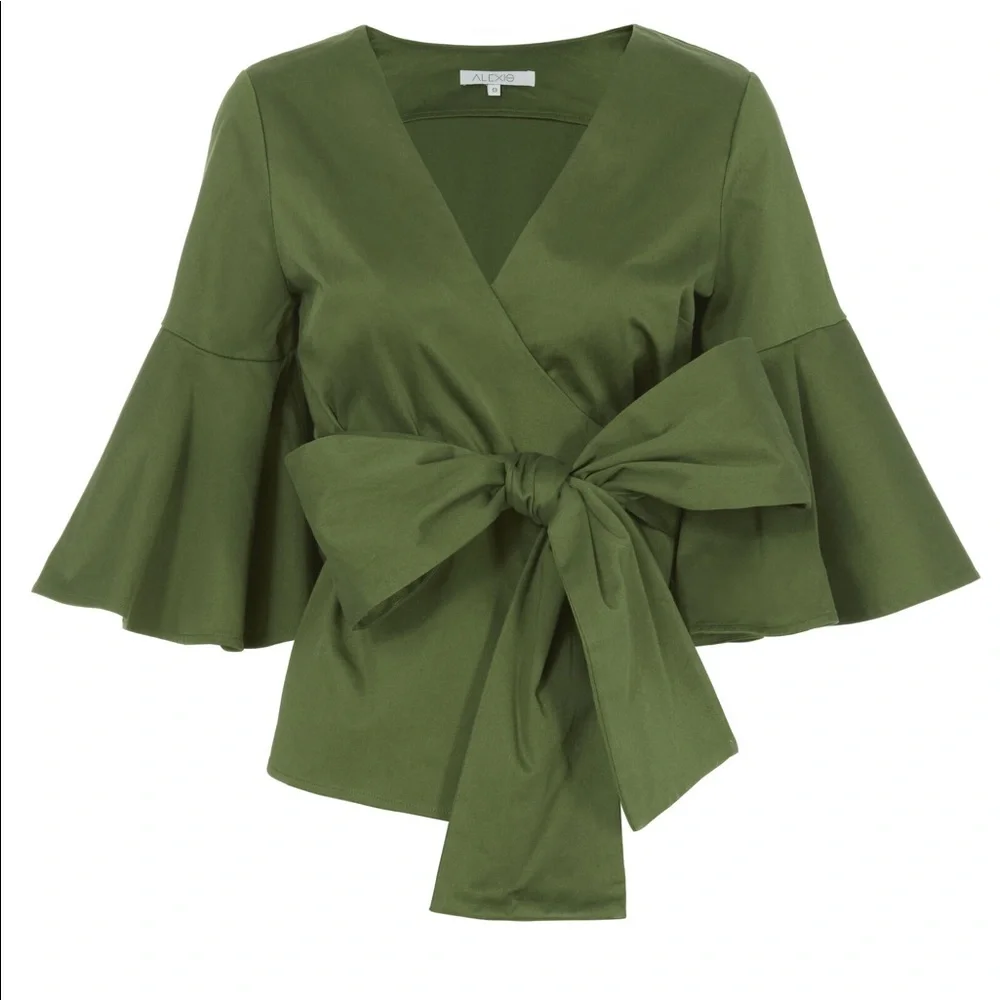 Alexis Kiera Poplin Wrap Top. Olive/Army. Size Large. Intermix - Picture 11 of 13